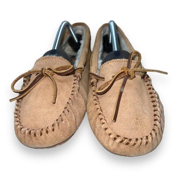Minnetonka Jr. Trapper Moccasin Slippers Tan Suede 4036 Women's 11 - Picture 2 of 10